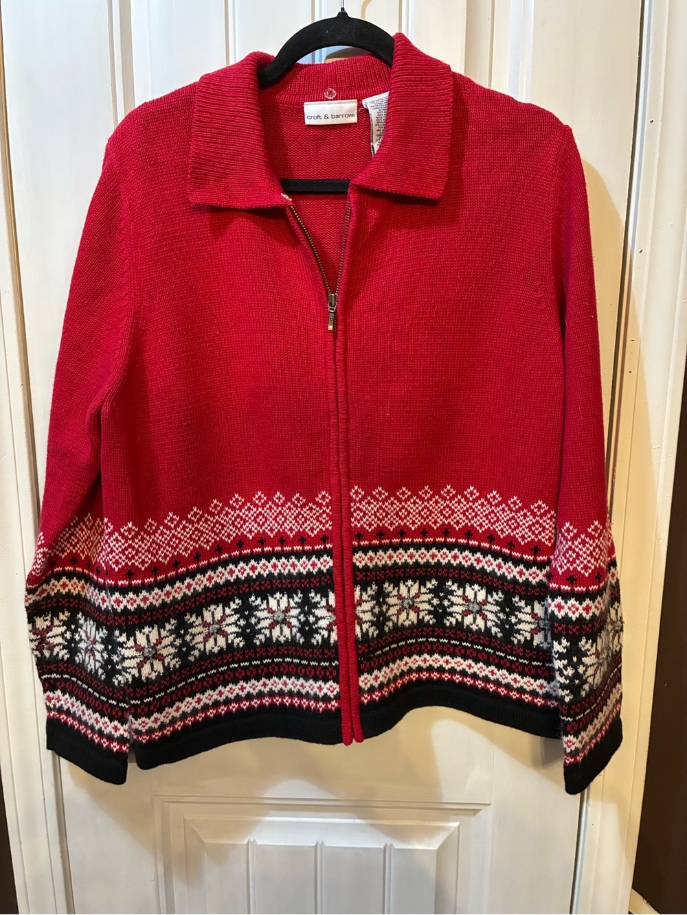 croft & barrow Red Zip-Front Fair Isle Cardigan